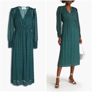 BA&SH Emerald Green Long Sleeve Midi Dress